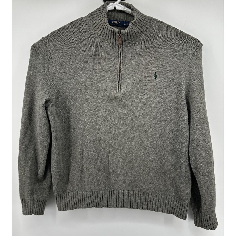 Polo Ralph Lauren 1/4 Zip Pullover Cotton Sweater Gray Men's Size Large